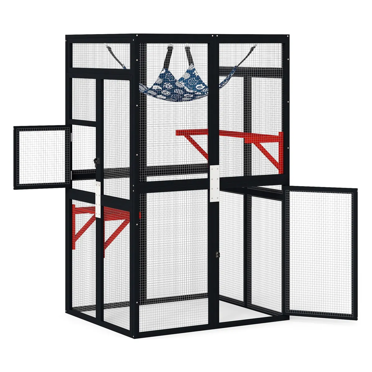 Catio de madera para balcón o jardín 100x85x162 cm con toldo, 3 estantes y hamaca