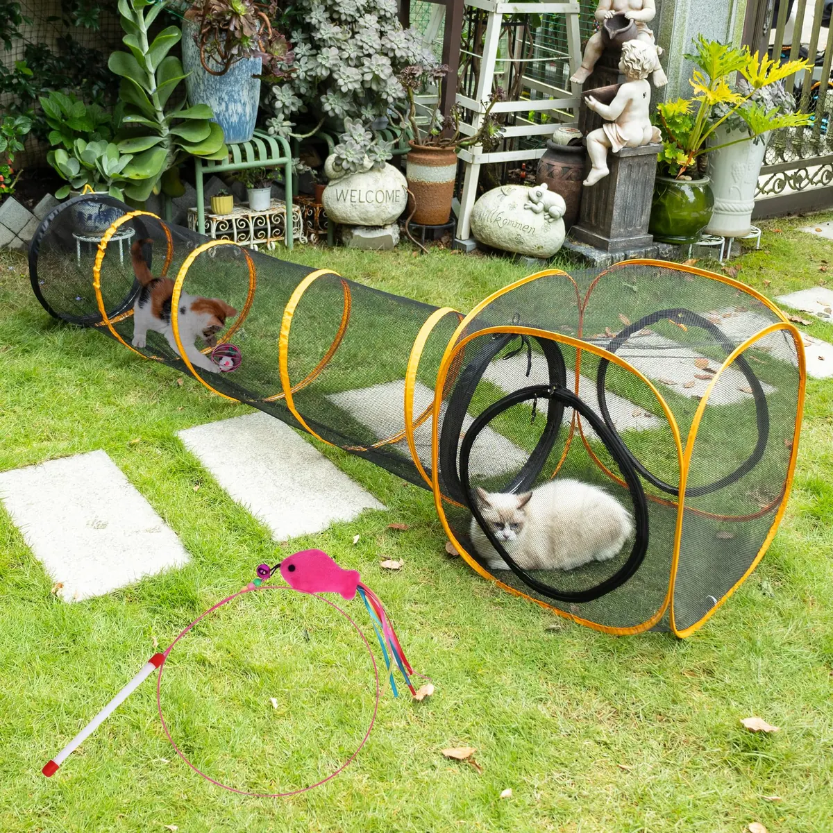 Túnel de juego para gatos + cubo (con tres maneras) para interiores y exteriores