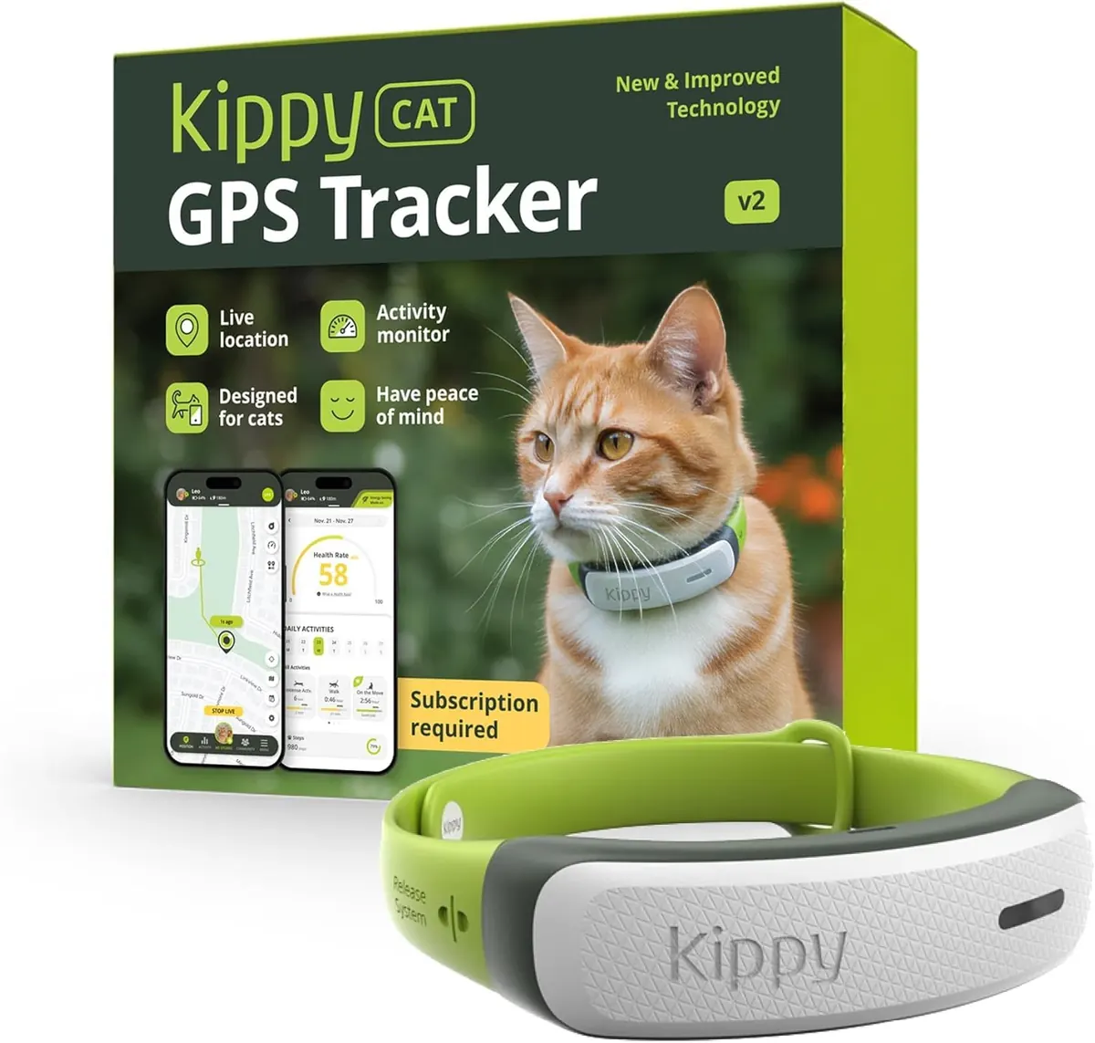 Kippy Cat V2 - Collar GPS para Gatos - Localizador y Rastreador de Salud y Actividad con S