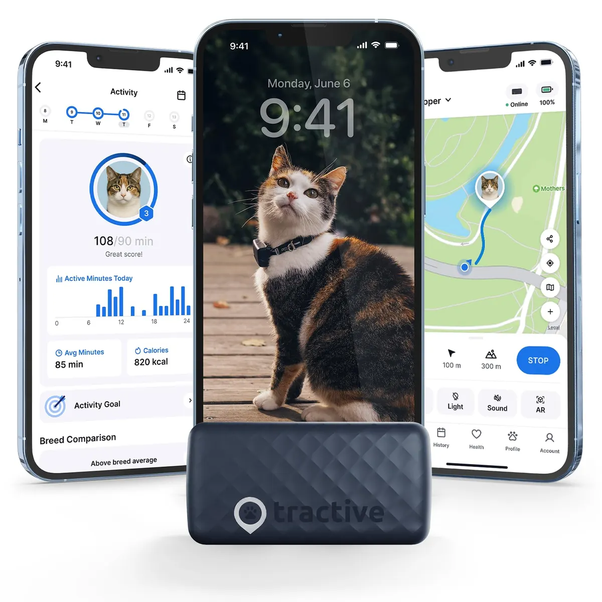Tractive Mini rastreador GPS para gatos (6.5 libras +) – impermeable