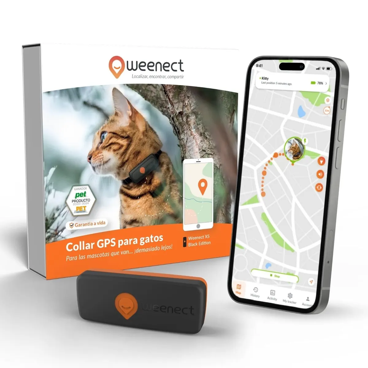 Weenect Cat XS - Nuevo GPS para Gatos | Mini rastreador GPS en Tiempo Real | El más pequeñ