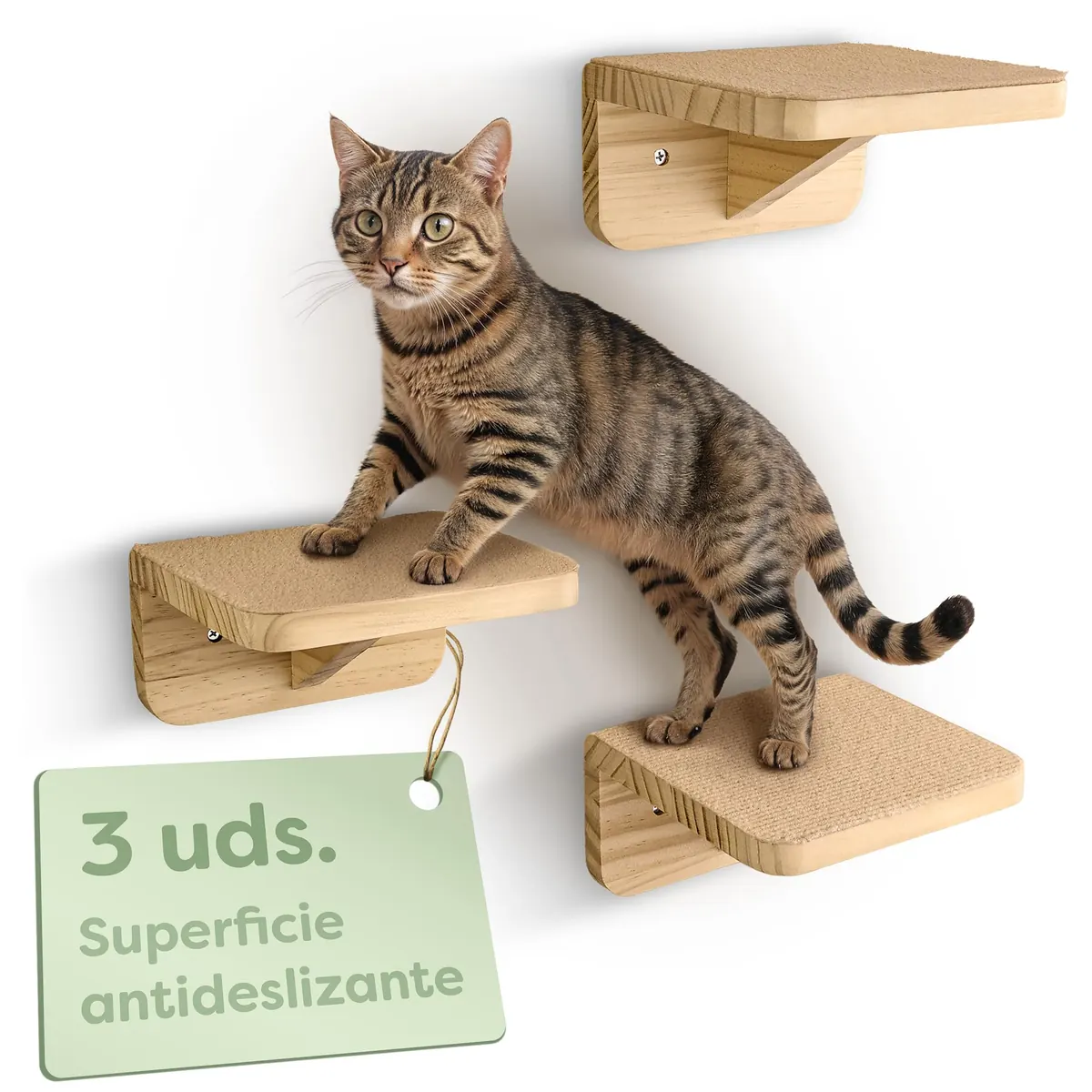 Knupis Estante de pared para gatos, 3 escalones de pino FSC (hasta 30 kg)