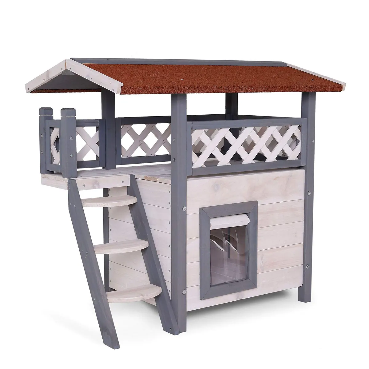 lionto Casa de Gatos Caseta de Madera con Terraza 77x50x73 cm