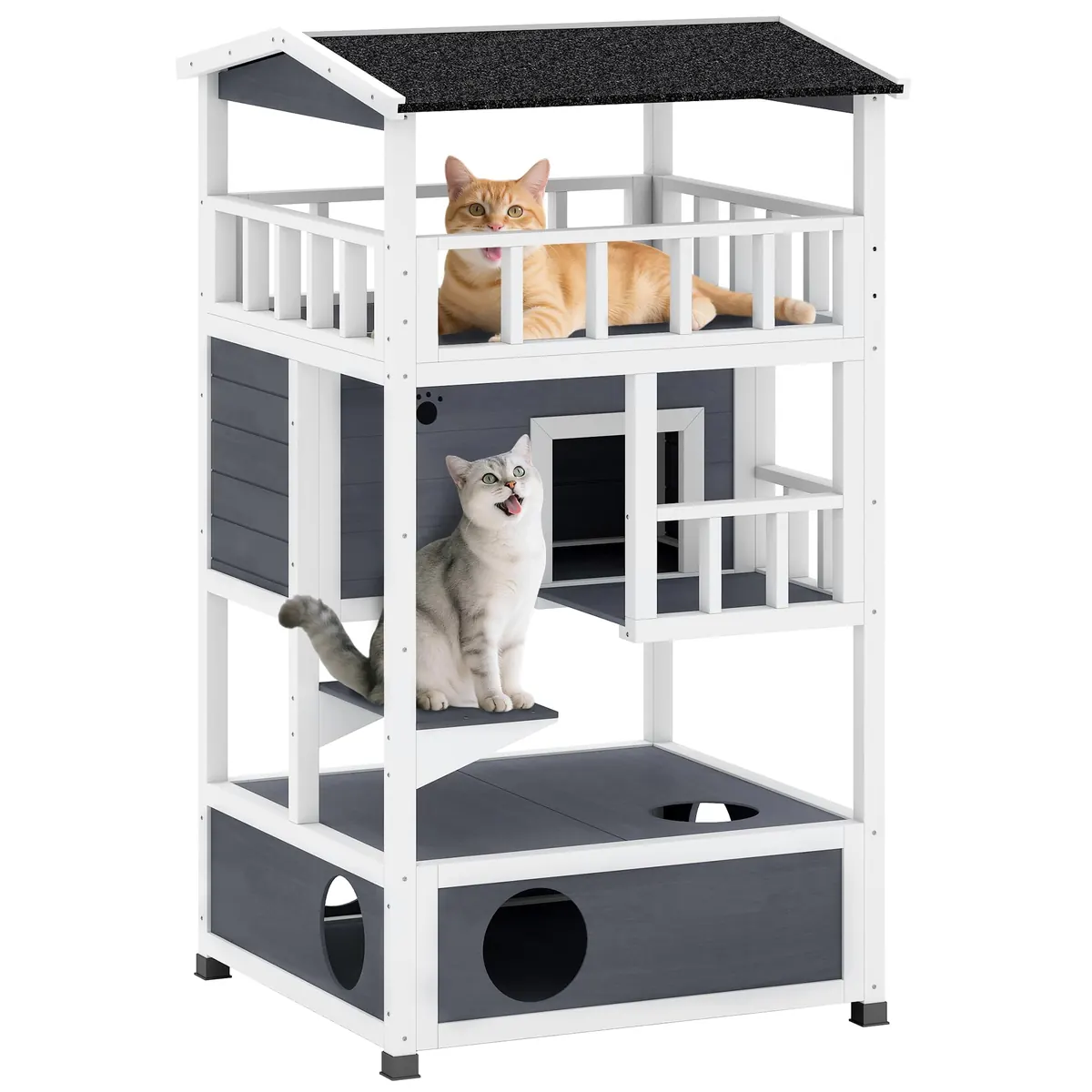 PawHut Casa para Gatos de Madera Techo Asfáltico 75