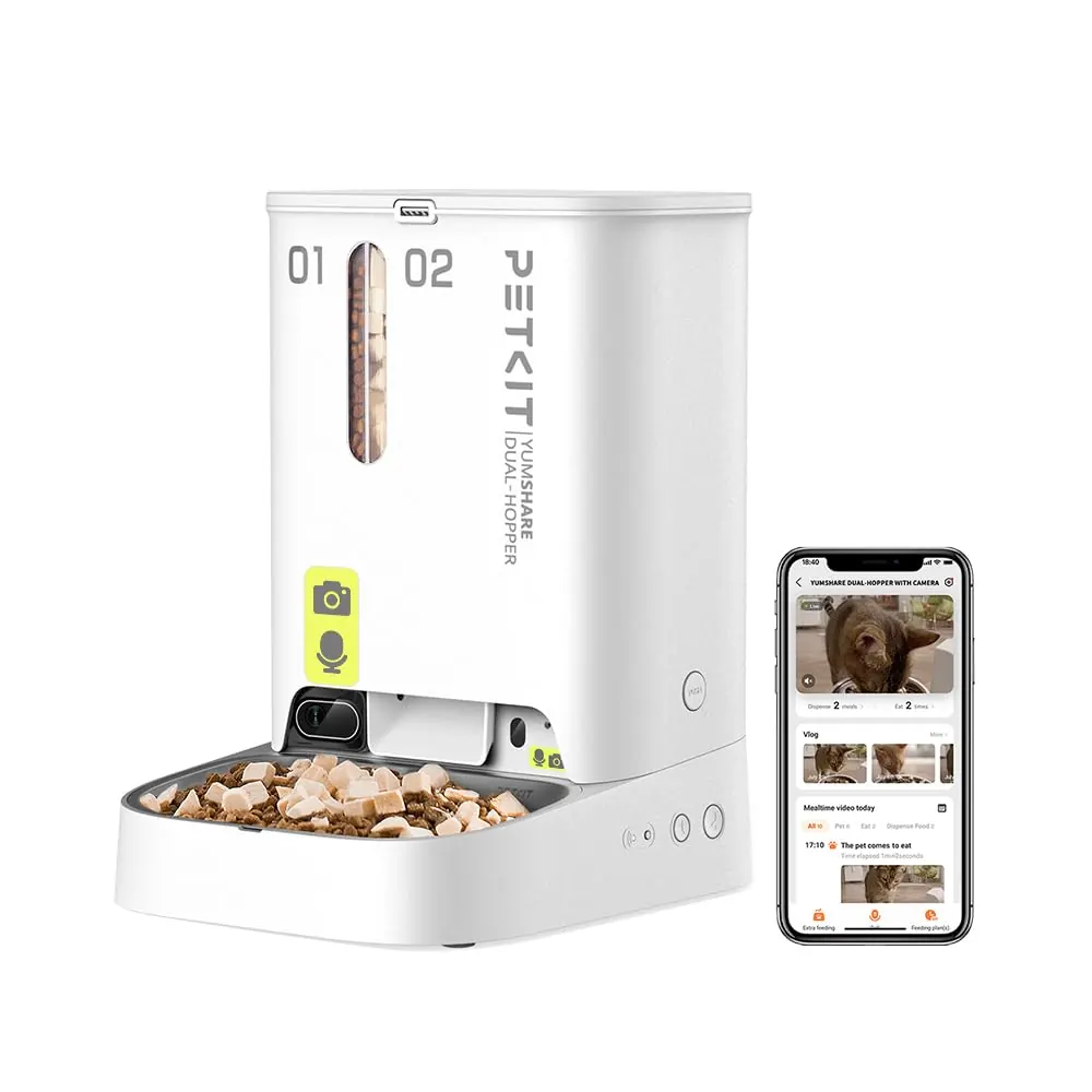 PETKIT Comedero Gato con Cámara 5L Doble Tolva