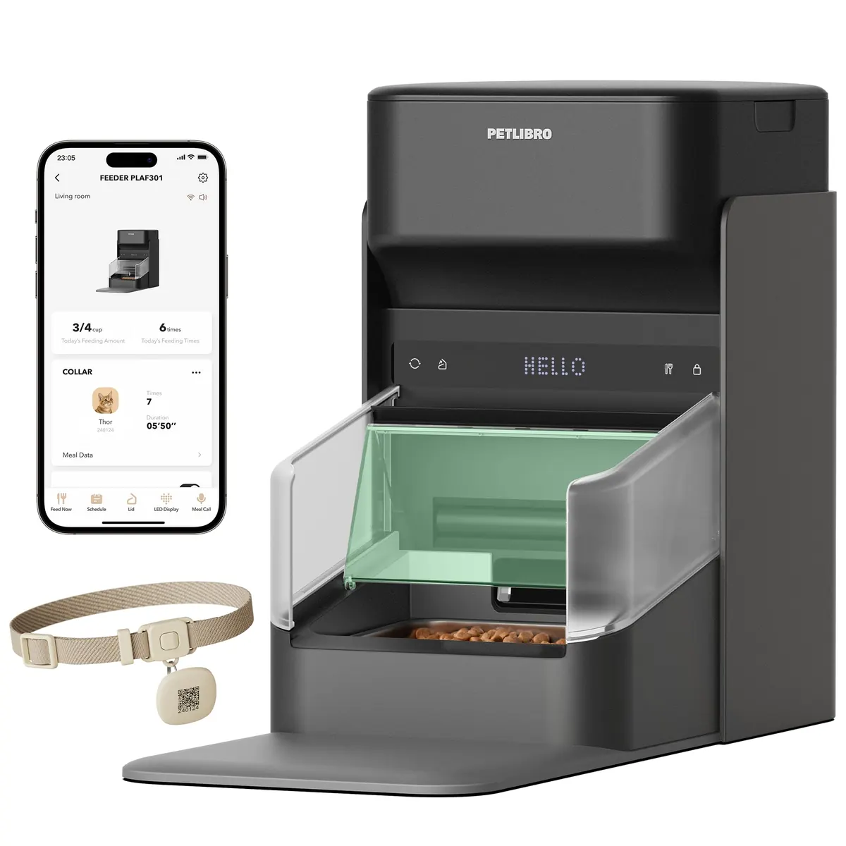 PETLIBRO RFID Comedero Gato Automático Negro con App WiFi 5G y 2.4G